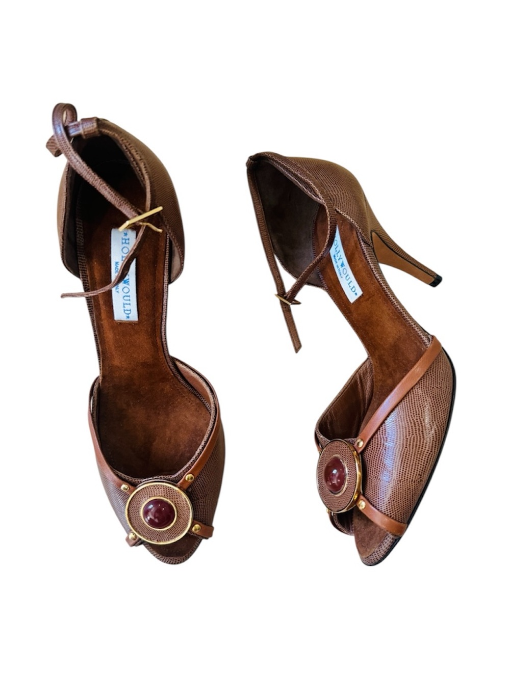 Hollywould leather vintage comfort pad sandal heels Made In Italy NEW